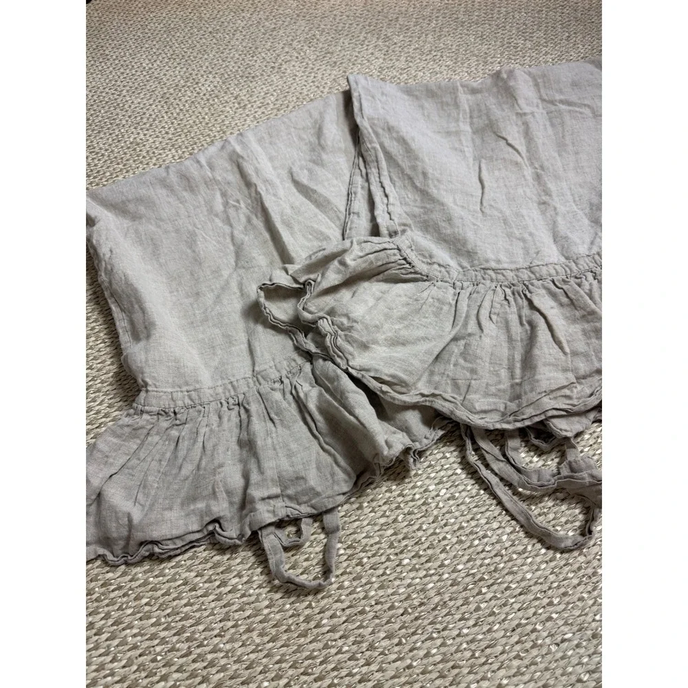 Linen Ruffle Pillowcase Set Oatmeal flax Cottagecore Farmhouse Shams with Ties